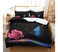 SkyClouf Butterfly And Rose Three-dimensional Printing Bedding Bedding Ensemble Butterfly And Rose Duvet Cover Ultra-fine Fiber Encased with Zipper Plush And Low-maintenance Single（140x200cm）