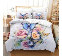 SkyClouf Butterfly And Rose Three-dimensional Printing Bedding Bedding Ensemble Butterfly And Rose Duvet Cover Superior Microfiber Encased with Zipper Plush And Low-maintenance Double(200x200cm)