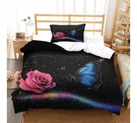 SkyClouf Butterfly And Rose Three-dimensional Printing Bedding Comforter Set Butterfly And Rose Bed Cover High-thread-count Fabric Encased with Zipper Gentle And Washable Single(135x200cm)