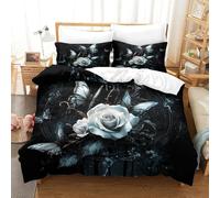 SkyClouf Butterfly And Rose Three-dimensional Printing Bedding Comforter Set Butterfly And Rose Bed Cover Ultra-fine Fiber Zipper Closure with Pillowcases Plush And Low-maintenance King(220x240cm)