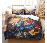 SkyClouf Butterfly Three-dimensional Printing Bedding Bedding Ensemble Butterfly Duvet Cover Ultra-fine Fiber Encased with Zipper Soft And Easy to Maintain Single(140x200cm)