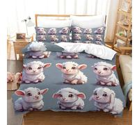 SkyClouf Cute Sheep Three-dimensional Printing Bedding Three-piece Set Cute Sheep Quilt Cover High-thread-count Fabric Encased with Zipper Plush And Low-maintenance Double（200x200cm）