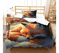SkyClouf Fox Three-dimensional Printing Bedding Bedding Ensemble Fox Duvet Cover Superior Microfiber Encased with Zipper Soft And Easy to Maintain Single（135x200cm）