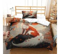 SkyClouf Fox Three-dimensional Printing Bedding Bedding Ensemble Fox Duvet Cover Ultra-fine Fiber Encased with Zipper Soft-to-the-touch And Manageable Single（135x200cm）