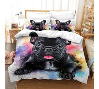 SkyClouf FRENCH BULLDOG Three-dimensional Printing Bedding Bedding Ensemble FRENCH BULLDOG Quilt Cover Superior Microfiber Encased with Zipper Soft And Easy to Maintain Single（140x200cm）