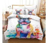SkyClouf FRENCH BULLDOG Three-dimensional Printing Bedding Bedding Ensemble FRENCH BULLDOG Quilt Cover Superior Microfiber Encased with Zipper Plush And Low-maintenance Single（140x200cm）