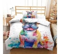 SkyClouf FRENCH BULLDOG Three-dimensional Printing Bedding Bedding Ensemble FRENCH BULLDOG Quilt Cover Ultra-fine Fiber Encased with Zipper Plush And Low-maintenance Single（135x200cm）