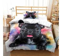 SkyClouf FRENCH BULLDOG Three-dimensional Printing Bedding Bedding Ensemble FRENCH BULLDOG Quilt Cover Ultra-fine Fiber Encased with Zipper Plush And Low-maintenance Single（135x200cm）