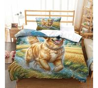 SkyClouf Golden Retriever Three-dimensional Printing Bedding Bedding Ensemble Golden Retriever Duvet Cover Ultra-fine Fiber Encased with Zipper Soft-to-the-touch And Manageable Single(135x200cm)