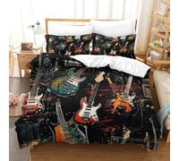 SkyClouf Guitar Three-dimensional Printing Bedding Three-piece Set Guitar Duvet Cover High-thread-count Fabric Zipper Closure with Pillowcases Plush And Low-maintenance Double(200x200cm)
