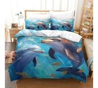 SkyClouf Happy Dolphin Three-dimensional Printing Bedding Bedroom Set Happy Dolphin Quilt Cover Superior Microfiber Pillow Slip Included Soft-to-the-touch And Manageable Double（200x200cm）