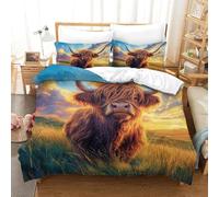 SkyClouf Highland Cattle Three-dimensional Printing Bedding Bedding Ensemble Highland Cattle Duvet Cover Ultra-fine Fiber Encased with Zipper Gentle And Washable Single（140x200cm）