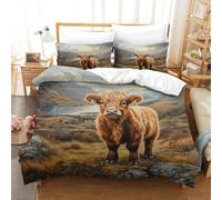 SkyClouf Highland Cattle Three-dimensional Printing Bedding Bedding Ensemble Highland Cattle Duvet Cover Ultra-fine Fiber Encased with Zipper Soft And Easy to Maintain Single（140x200cm）