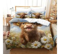 SkyClouf Highland Cattle Three-dimensional Printing Bedding Bedding Ensemble Highland Cattle Duvet Cover Superior Microfiber Encased with Zipper Plush And Low-maintenance Single（140x200cm）
