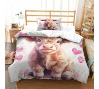 SkyClouf Highland Cattle Three-dimensional Printing Bedding Bedding Ensemble Highland Cattle Quilt Cover Ultra-fine Fiber Encased with Zipper Gentle And Washable Single（135x200cm）