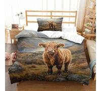 SkyClouf Highland Cattle Three-dimensional Printing Bedding Bedding Ensemble Highland Cattle Quilt Cover Superior Microfiber Encased with Zipper Gentle And Washable Single（135x200cm）