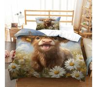 SkyClouf Highland Cattle Three-dimensional Printing Bedding Bedding Ensemble Highland Cattle Quilt Cover Ultra-fine Fiber Encased with Zipper Gentle And Washable Single（135x200cm）