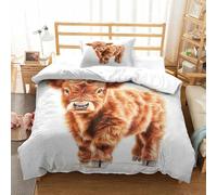 SkyClouf Highland Cattle Three-dimensional Printing Bedding Comforter Set Highland Cattle Bed Cover High-thread-count Fabric Encased with Zipper Gentle And Washable Single（135x200cm）