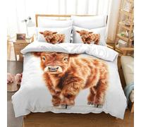 SkyClouf Highland Cattle Three-dimensional Printing Bedding Comforter Set Highland Cattle Bed Cover Ultra-fine Fiber Encased with Zipper Soft-to-the-touch And Manageable Single（140x200cm）