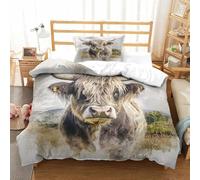SkyClouf Highland Cattle Three-dimensional Printing Bedding Comforter Set Highland Cattle Bed Cover High-thread-count Fabric Encased with Zipper Plush And Low-maintenance Single（135x200cm）