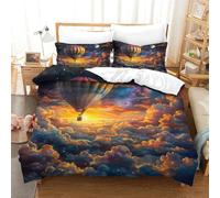 SkyClouf Hot Air Balloon Three-dimensional Printing Bedding Three-piece Set Bed Cover Ultra-fine Fiber Encased with Zipper Gentle And Washable Double（200x200cm）