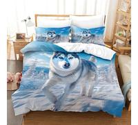 SkyClouf Husky Three-dimensional Printing Bedding Three-piece Set Husky Duvet Cover Ultra-fine Fiber Encased with Zipper Soft-to-the-touch And Manageable Single（140x200cm）