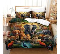 SkyClouf Jungle Animals 3D Printed Quilt Cover 3 Pieces Bedding Set Soft Microfiber with Zipper Closure，Pillowcases for Teens And Adults Double（200x200cm）