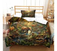 SkyClouf Jungle Animals Three-dimensional Printing Bedding Three-piece Set Jungle Animals Bed Cover High-thread-count Fabric Pillow Slip Included Plush And Low-maintenance Single(135x200cm)