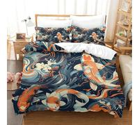 SkyClouf Koi Carp Three-dimensional Printing Bedding Three-piece Set Koi Carp Comforter Envelope High-thread-count Fabric Encased with Zipper Soft And Easy to Maintain Super King(260x220cm)