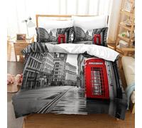 SkyClouf London Street Scene Three-dimensional Printing Bedding Three-piece Set London Street Scene Bed Cover Superior Microfiber Encased with Zipper Gentle And Washable Double(200x200cm)
