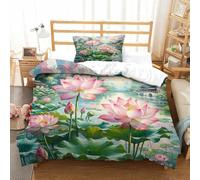 SkyClouf Lotus Flower Three-dimensional Printing Bedding Bedding Ensemble Lotus Flower Quilt Cover Ultra-fine Fiber Encased with Zipper Soft-to-the-touch And Manageable Single（135x200cm）