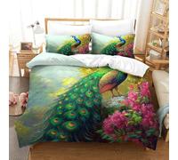 SkyClouf Peacock Three-dimensional Printing Bedding Comforter Set Peacock Bed Cover Ultra-fine Fiber Encased with Zipper Soft And Easy to Maintain Super King(260x220cm)