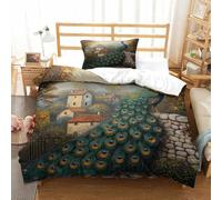 SkyClouf Peacock Three-dimensional Printing Bedding Comforter Set Peacock Bed Cover Ultra-fine Fiber Encased with Zipper Gentle And Washable Single(135x200cm)
