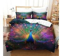 SkyClouf Peacock Three-dimensional Printing Bedding Three-piece Set Peacock Bed Cover Ultra-fine Fiber Encased with Zipper Soft And Easy to Maintain King(220x240cm)