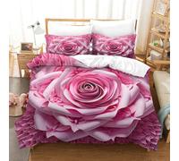 SkyClouf Pink Rose Three-dimensional Printing Bedding Bedroom Set Bed Cover Ultra-fine Fiber Zipper Closure with Pillowcases Plush And Low-maintenance King(220x240cm)