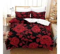 SkyClouf Red Rose Flower Three-dimensional Printing Bedding Bedroom Set Bed Cover Superior Microfiber Pillow Slip Included Soft-to-the-touch And Manageable Double（200x200cm）