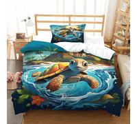 SkyClouf Sea Turtle Three-dimensional Printing Bedding Three-piece Set Sea Turtle Duvet Cover Ultra-fine Fiber Pillow Slip Included Gentle And Washable Single(135x200cm)