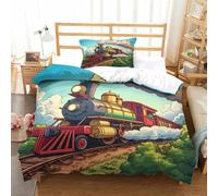 SkyClouf Train Three-dimensional Printing Bedding Bedroom Set Train Duvet Cover Superior Microfiber Encased with Zipper Soft-to-the-touch And Manageable Single（135x200cm）