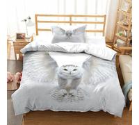 SkyClouf White Owl Three-dimensional Printing Bedding Bedding Ensemble White Owl Quilt Cover Ultra-fine Fiber Encased with Zipper Soft-to-the-touch And Manageable Single（135x200cm）