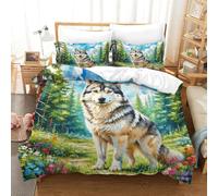 SkyClouf Wolf Three-dimensional Printing Bedding Bedding Ensemble Wolf Duvet Cover Ultra-fine Fiber Encased with Zipper Soft And Easy to Maintain Single（140x200cm）
