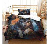 SkyClouf Wolf Three-dimensional Printing Bedding Bedding Ensemble Wolf Quilt Cover Ultra-fine Fiber Encased with Zipper Soft-to-the-touch And Manageable Single（135x200cm）