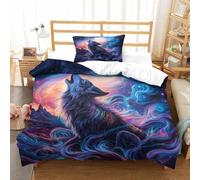 SkyClouf Wolf Three-dimensional Printing Bedding Comforter Set Wolf Bed Cover High-thread-count Fabric Encased with Zipper Gentle And Washable Single（135x200cm）