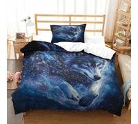 SkyClouf Wolf Three-dimensional Printing Bedding Comforter Set Wolf Bed Cover Ultra-fine Fiber Zipper Closure with Pillowcases Gentle And Washable Single（135x200cm）