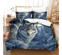SkyClouf Wolf Three-dimensional Printing Bedding Comforter Set Wolf Bed Cover Ultra-fine Fiber Zipper Closure with Pillowcases Gentle And Washable Single(140x200cm)