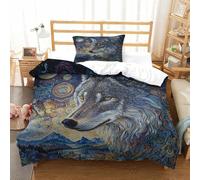 SkyClouf Wolf Three-dimensional Printing Bedding Comforter Set Wolf Bed Cover Ultra-fine Fiber Zipper Closure with Pillowcases Soft And Easy to Maintain Single（135x200cm）