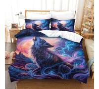 SkyClouf Wolf Three-dimensional Printing Bedding Comforter Set Wolf Bed Cover Ultra-fine Fiber Zipper Closure with Pillowcases Soft And Easy to Maintain Single(140x200cm)