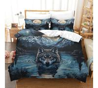 SkyClouf Wolf Three-dimensional Printing Bedding Comforter Set Wolf Bed Cover Ultra-fine Fiber Zipper Closure with Pillowcases Gentle And Washable Double（200x200cm）