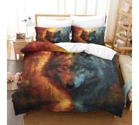 SkyClouf Wolf Three-dimensional Printing Bedding Three-piece Set Wolf Bed Cover Ultra-fine Fiber Encased with Zipper Soft-to-the-touch And Manageable Single（140x200cm）