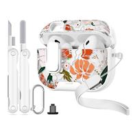 Skyconser with Safety Lock for AirPods Pro 2nd 1st Generation Case Cover,Clear Floral Cute AirPods Pro 2 Case with Phone Stand & Cleaning Kit for AirPod Pro Case for Women Girly-Orange Flower