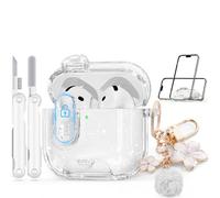 Skyconser with Safety Lock for Apple AirPods 4 Case 2024,Clear Cases with Phone Stand & Cleaning Kit,Soft TPU Cover for AirPods 4th Generation Case,Cute Bling Keychain for Women Girls-Clear Glitter